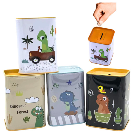 Piggy bank Dinosaur in the car Learning to save Metal 11x8cm