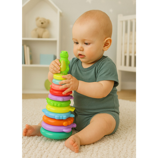 Educational Pyramid Puzzle Dinosaur Figure Stickers 12 Levels