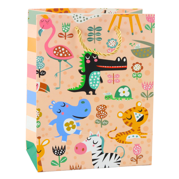 Geschenktüte aus Papier mit Safaritieren, 23 x 18 x 10,5 cm
