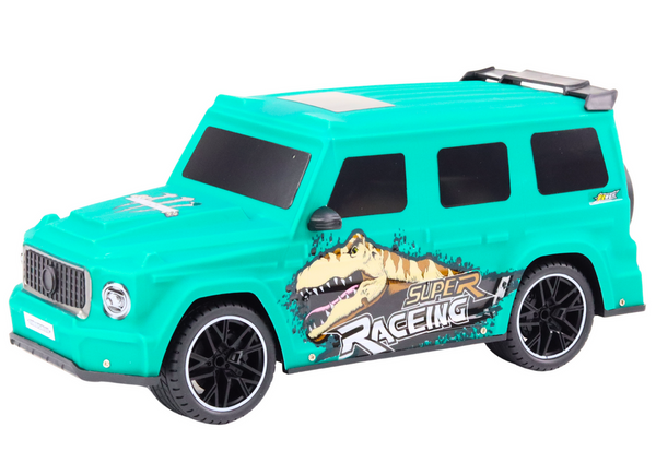 Ferngesteuertes RC-Auto mit Dinosaurier, Maßstab 1:10, Grün