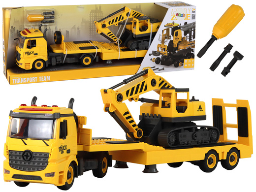 Zusammenklappbarer Abschleppwagen mit Raupenbagger, Sound-Licht, DIY, Gelb