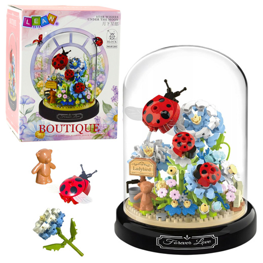 Construction Blocks Floral Composition with Ladybugs in a Dome 596 pcs.