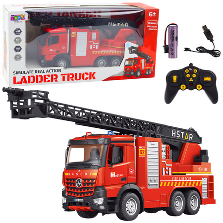 RC Fire Truck Remote Control Extendable Ladder Water Spraying 2.4G 11CH