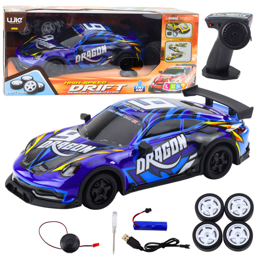 RC-Sportwagen mit beleuchteter Driftkarosserie, blau