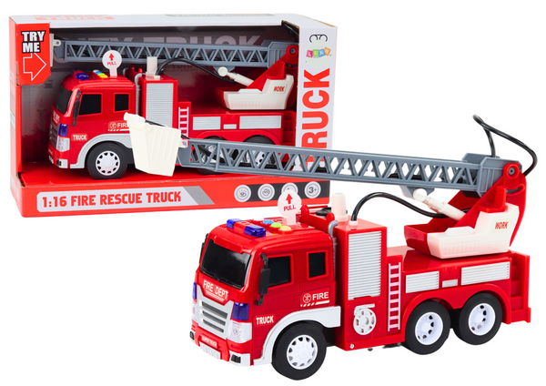 Fire Truck With Boom 1:16 Lights Sounds Water Drive Red