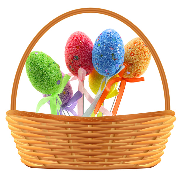 Easter Eggs on Wire Pick Colorful Leaves Ribbon Decoration 5pcs