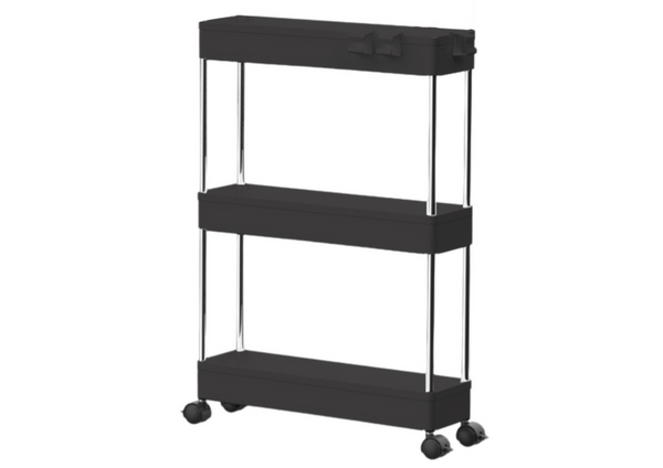 Multifunctional Mobile Shelf 3 Shelves on Wheels Black