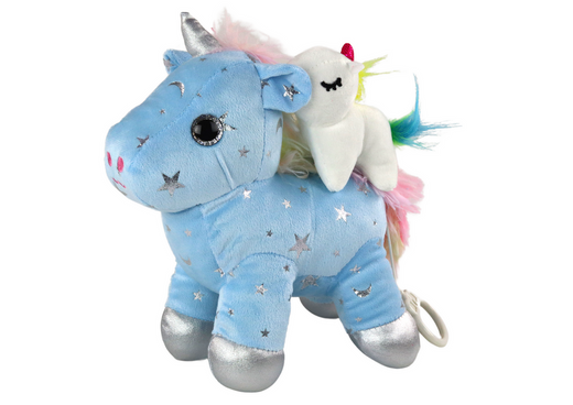 Einhorn-Plüschschlaftier-Wiegenlied blau mit Sternen-Set