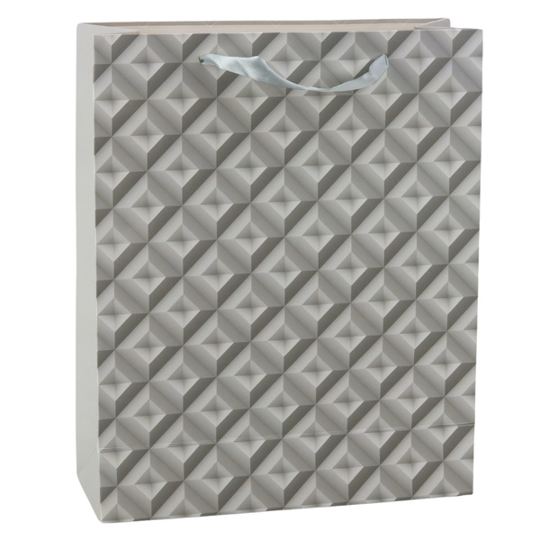 3D Geometry Effect Gift Bag Gray 32 x 26 x 10.5 cm