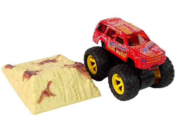 Resorak Monster Truck Pull Back Antrieb Gummireifen Metallkarosserie + Entfaltende Rampe
