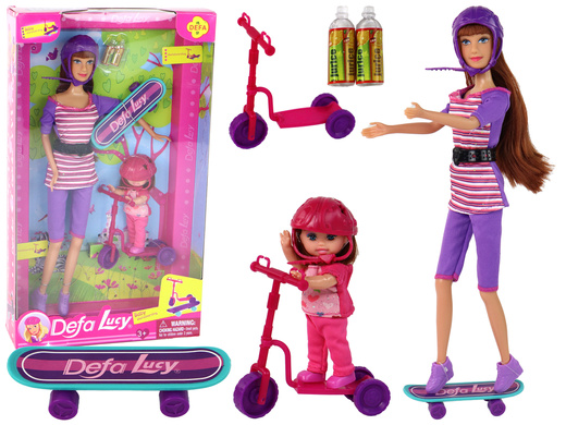 Lucy Doll Set Purple Scooter Skateboard Helmets