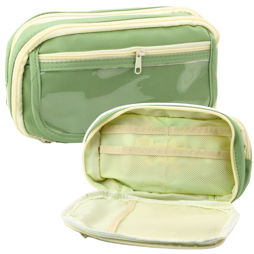 Federmäppchen für die Schule, zwei Fächer, mit geräumigen Taschen, Grün, 22 cm