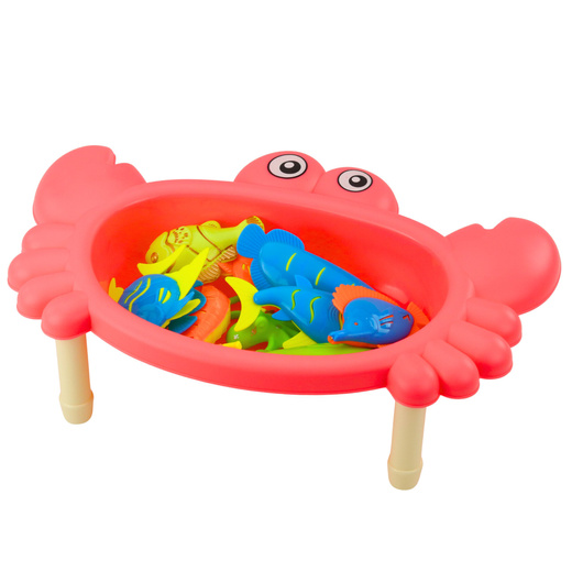 Fishing Set: Crab Table, 10 Fish, Fishing Rod, Strainer, Pink