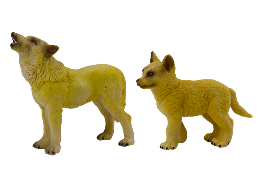 Figuren: Erwachsener Wolf 9 cm und junger Wolf 6,5 cm