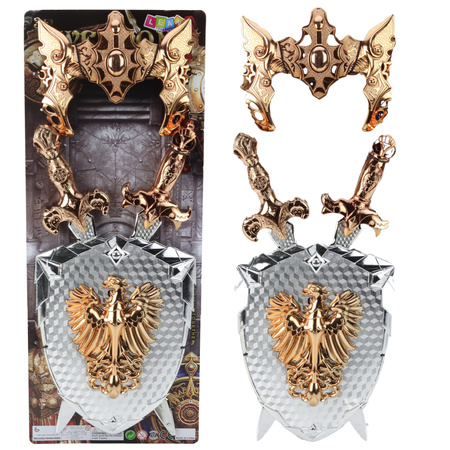 Knight Set Shield Two Swords Mask Silver Gold Eagle