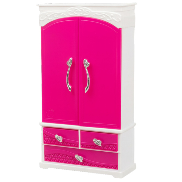 Puppenmöbel-Set Kleiderschrank Spiegel Kleiderbügel Rosa