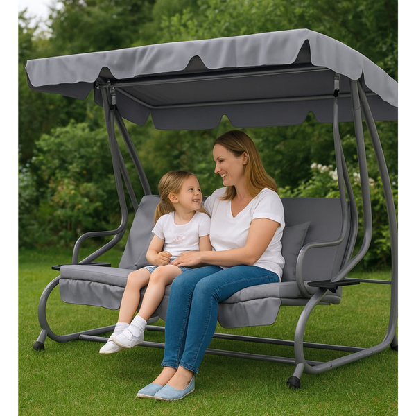 Four-person Garden Swing Rocking Chair Freestanding Canopy Gray