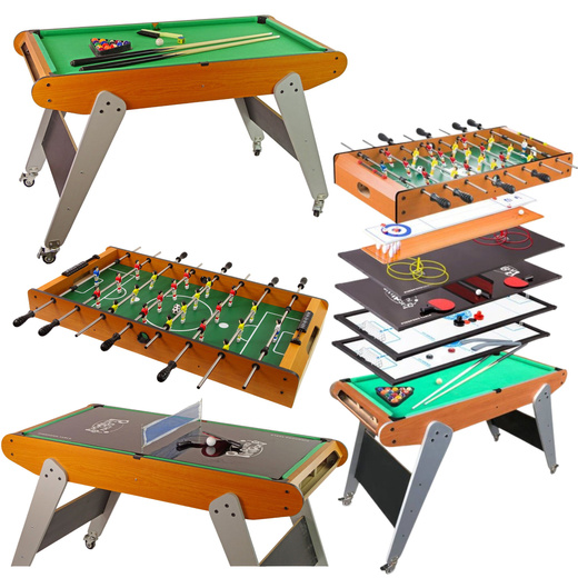 8-in-1 Mobile Game Table for Table Football, Billiards, Bowling, Hockey, Ping Pong, Curling