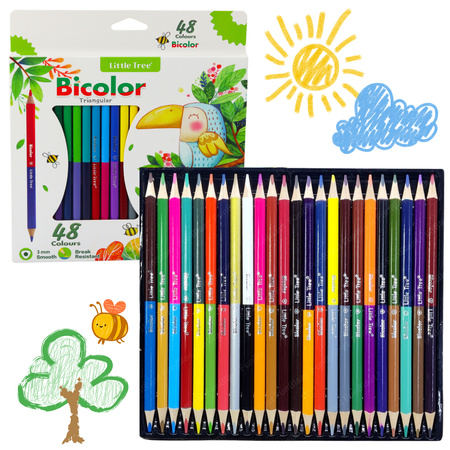 Set of Crayons Double-sided Two-color School Triangular 48 Colors