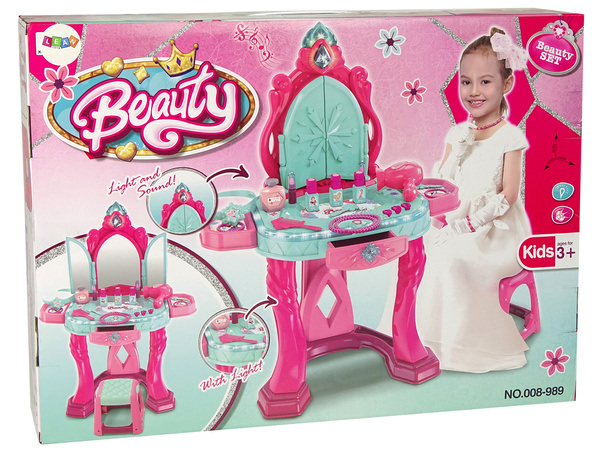 Beauty Set Toilette mit Spiegel Licht Ton Schmuck Rose
