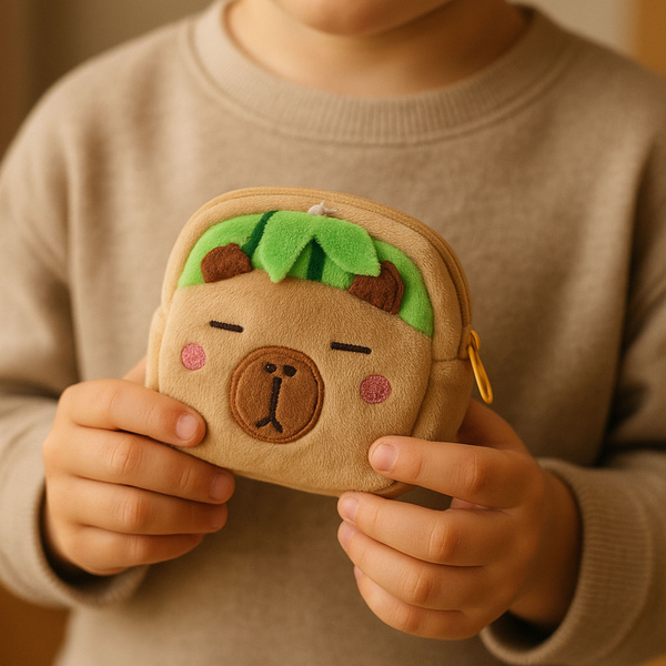 Plüschgeldbörse mit Schlüsselanhänger, Capybara, Wassermelonengrün, 9,5 x 8 cm