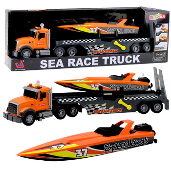 Truck with Wind-Up Motorboat Lights and Sounds Orange Set