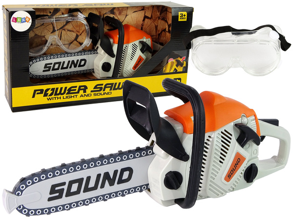 Chainsaw with moving chain + safety goggles Realistic look and sounds !