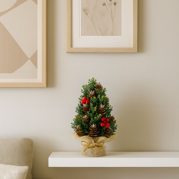 Künstliche dekorative Weihnachtsbaumkegel, rote Vogelbeere, 17 x 10 cm