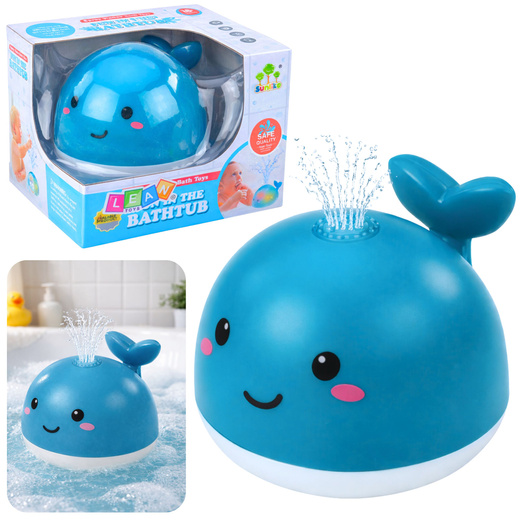 Bath Toy Splashing Whale Fountain Glowing Blue