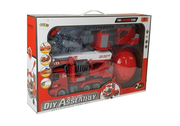 DIY Firetruck 2in1 Kit Removable Lifts Screwdriver Sound Light Effects Helmet
