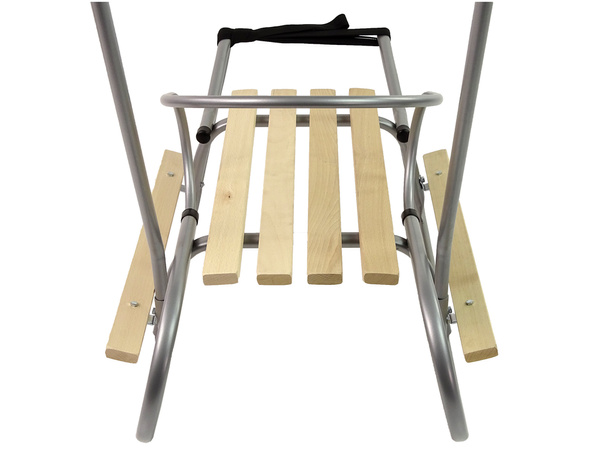 Metallschlitten mit Schiebestange Rückenlehne Silber