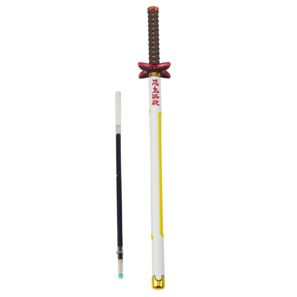 Katana Schwert Anime Kugelschreiber Metall Schwarze Tinte Austauschbare Mine Weiß und Gelb