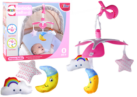 Battery-Operated Crib Mobile with Universal Clip and Plush Pendants, Pink