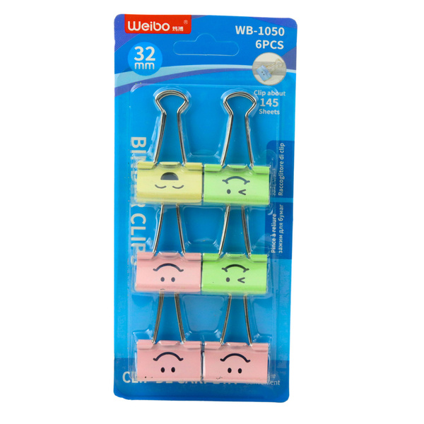 Set of Colorful Smiley Face Paper Clips 6 pcs 32mm