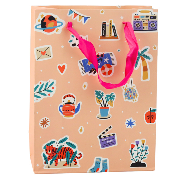 Aufkleber für Geschenktüten, bunte Stempel, 23 x 18 x 10,5 cm