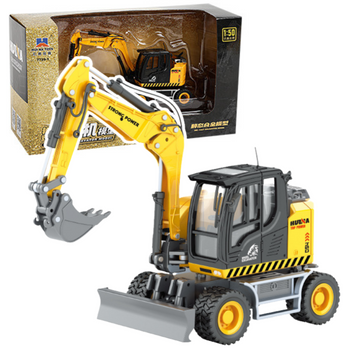 Mobilbagger mit Bulldozer Metall Huina Gelb 1:50