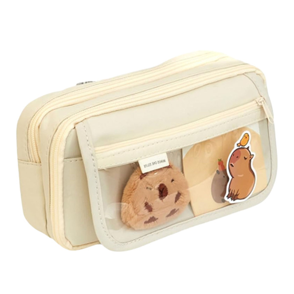 Two-compartment school pencil case with pockets and accessories Capybara 21x12 cm