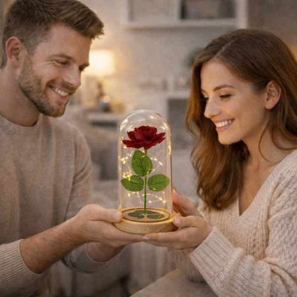 Eternal Rose In Glass Dome LED Lighting Red 21x11cm