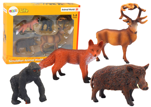 Figurenset: Waldtiere, Hirsch, Wildschwein, Fuchs, Gorilla