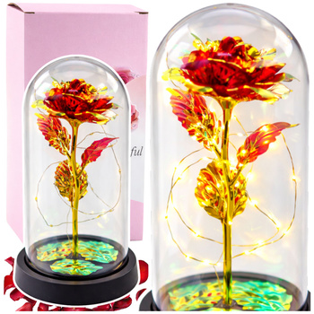 Ewige Rose in Glaskristallkuppel, LED-Beleuchtung, Rot, 21 x 11 cm