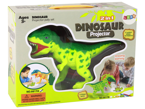 Zeichenprojektor DINO Dinosaurier 6 Filzstiften 18 Vorlagen orange grün Set