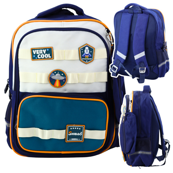 Schulrucksack Space Patches mit Federmäppchen Marineblau 16L