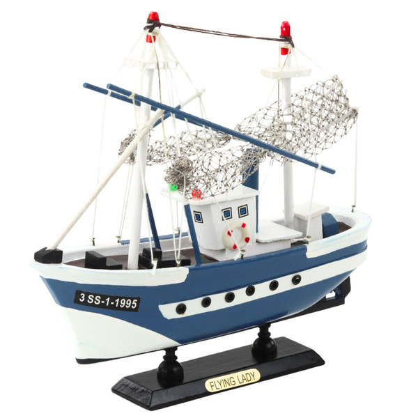 Sammlermodell Schiff Fischerboot Flying Lady Blau 24x23cm