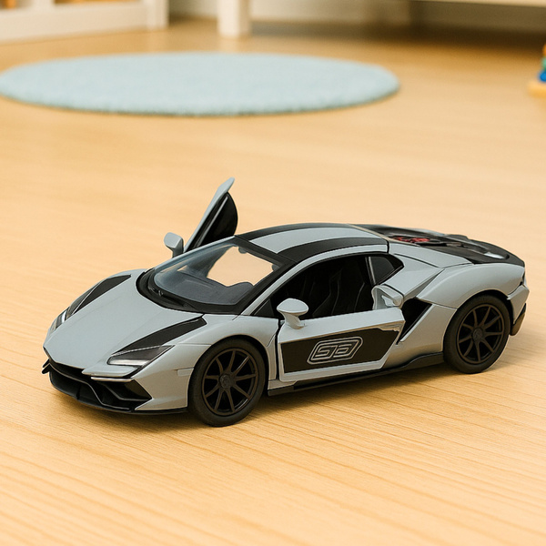 Sports Car Metal Race Drive Opening Doors Gray 1:32