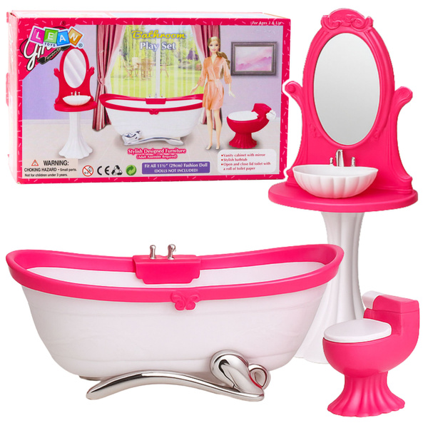 Doll's Bathroom Set: Bathtub, Toilet, Washbasin with Mirror