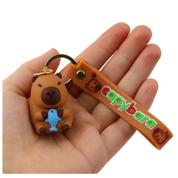 Keychain Figurine Capybara With Dolphin Pendant Carabiner Ring