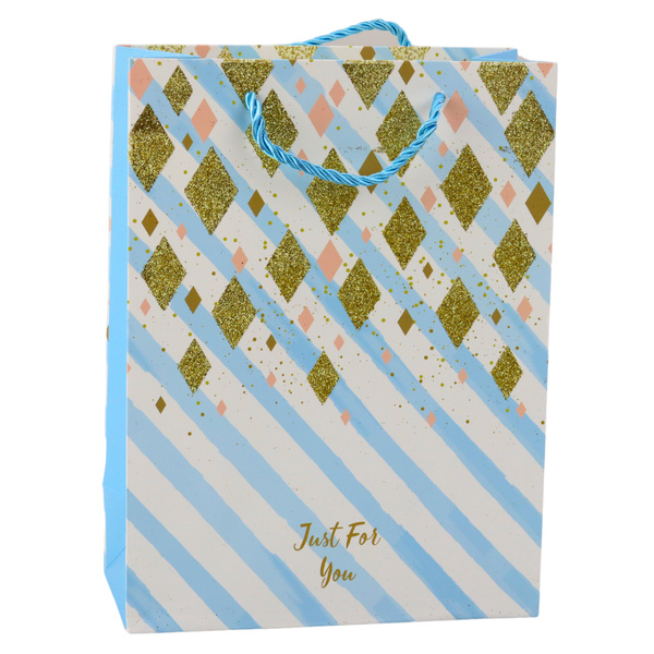 Geschenktüte aus Papier, blau, rosa, glitzernd, 23 x 18 x 10,5 cm