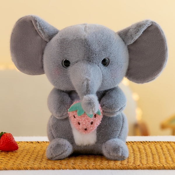 Plüsch Maskottchen Kuscheltier Elefant mit Erdbeere Grau 23cm