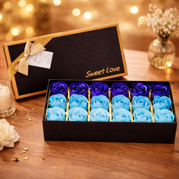 Flower Box Eternal Fragrant Roses Flowers in a Box Blue 18 pcs.