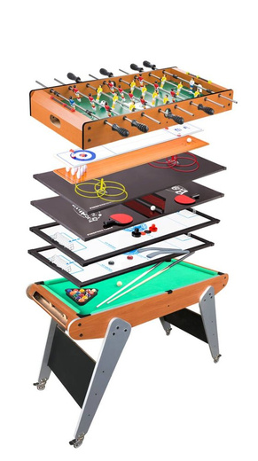 8-in-1 Mobile Game Table for Table Football, Billiards, Bowling, Hockey, Ping Pong, Curling